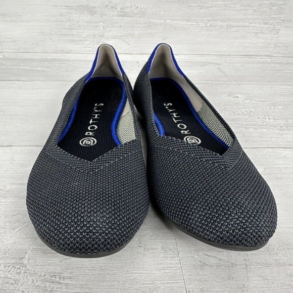 Rothy’s Ballet Flats Shoes Size 7.5 Citron Ribbon Stripe Gray Yellow Retired - Picture 4 of 13